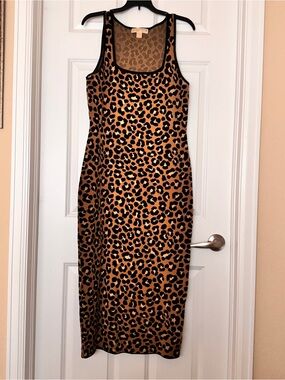 Michael Kors Leopard-Print Tank Midi Dress in Brown and Black